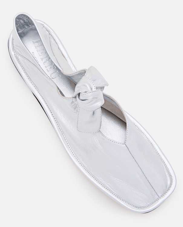 Shop Hereu Llasada Metallic Leather Flats Loafer In White