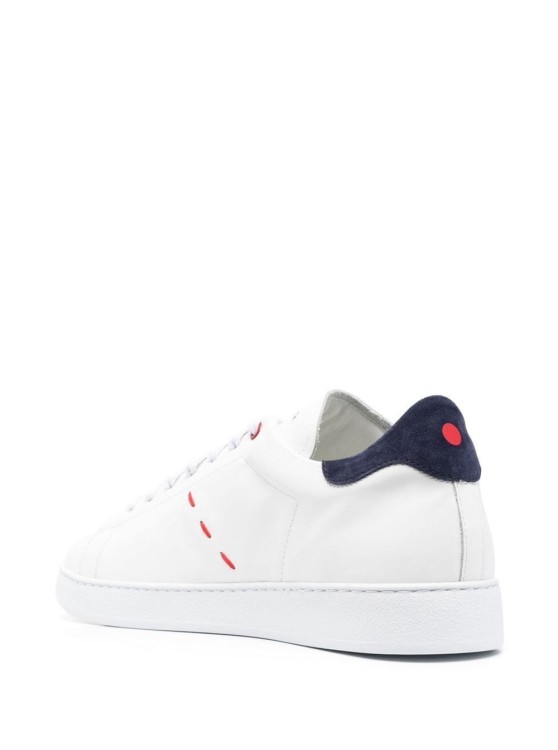Shop Kiton White And Blue Sneakers With Logo And Contrasting Stitching In Leather