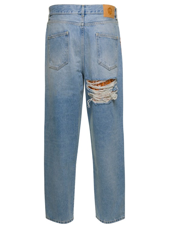 Shop Alanui Light Blue Jeans With Bandana Patchwork In Cotton Denim
