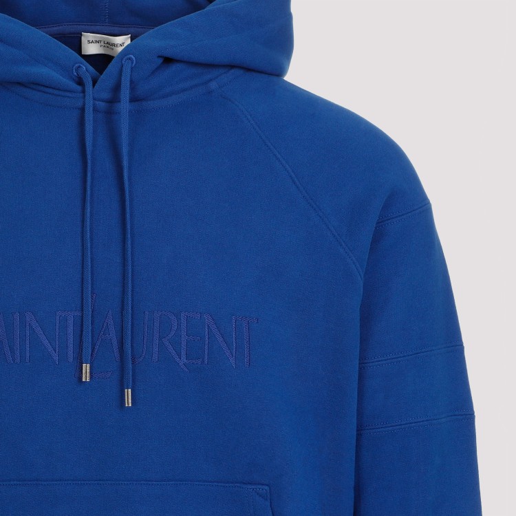 Shop Saint Laurent Embroidered Blue Cotton Hoodie