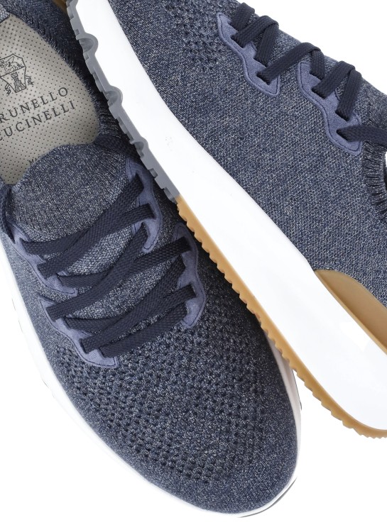 Shop Brunello Cucinelli Leather And Tech Fabric Sneakers In Blue