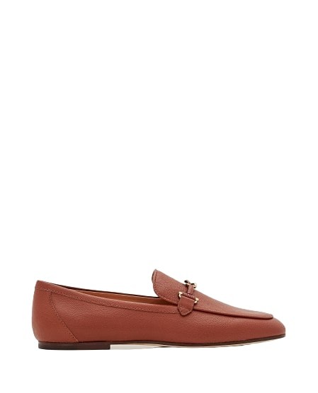 Shop Tod's Flat Leather Loafers In Brown
