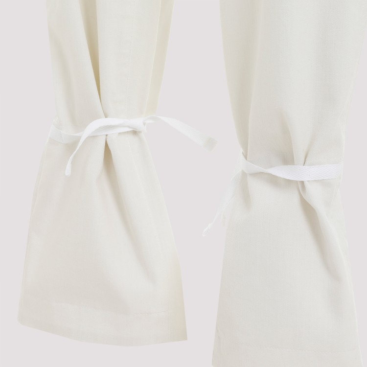 Lemaire Chalk White Cotton Straight Pants With Strings In White