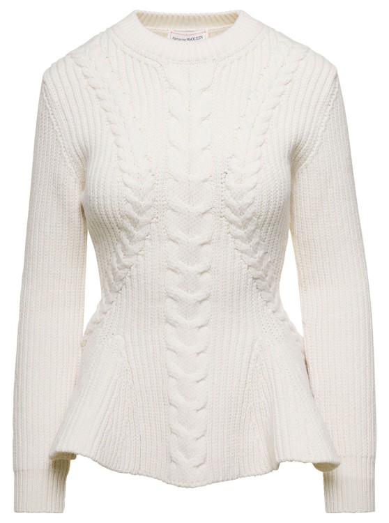 Alexander Mcqueen Cable-knit Peplum Wool-blend Jumper In White