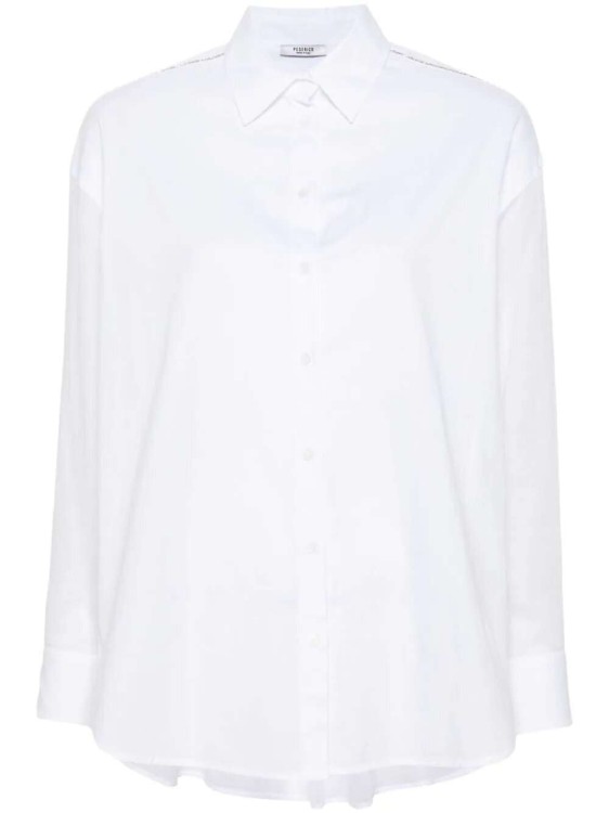 Shop Peserico Rhinestone-embellished Cotton Shirt In White