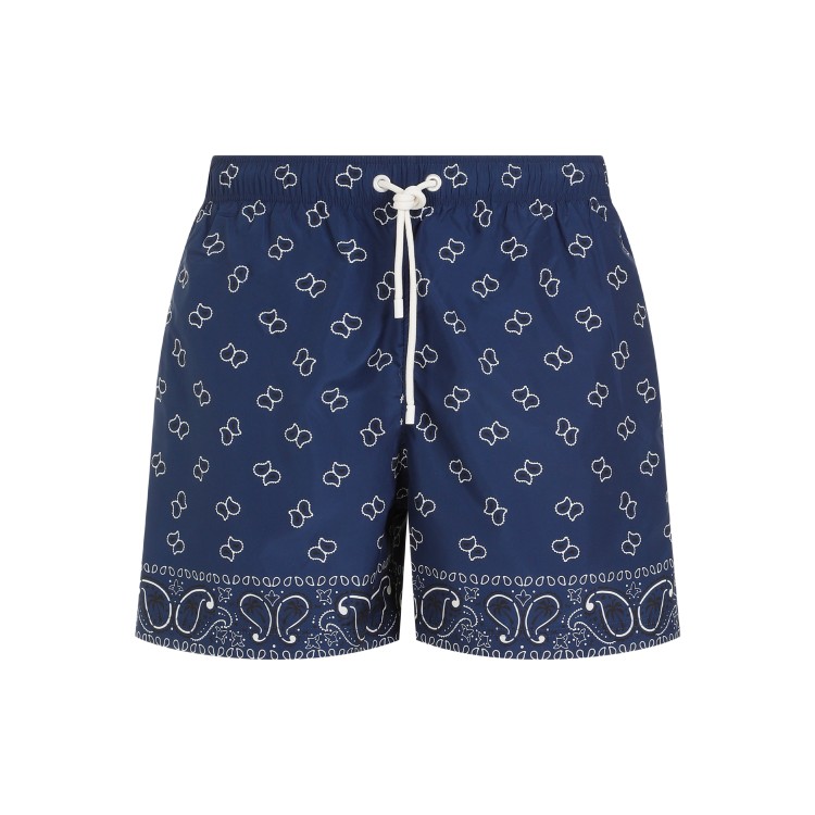 Palm Angels Navy Blue Paisley Swimshorts In Green