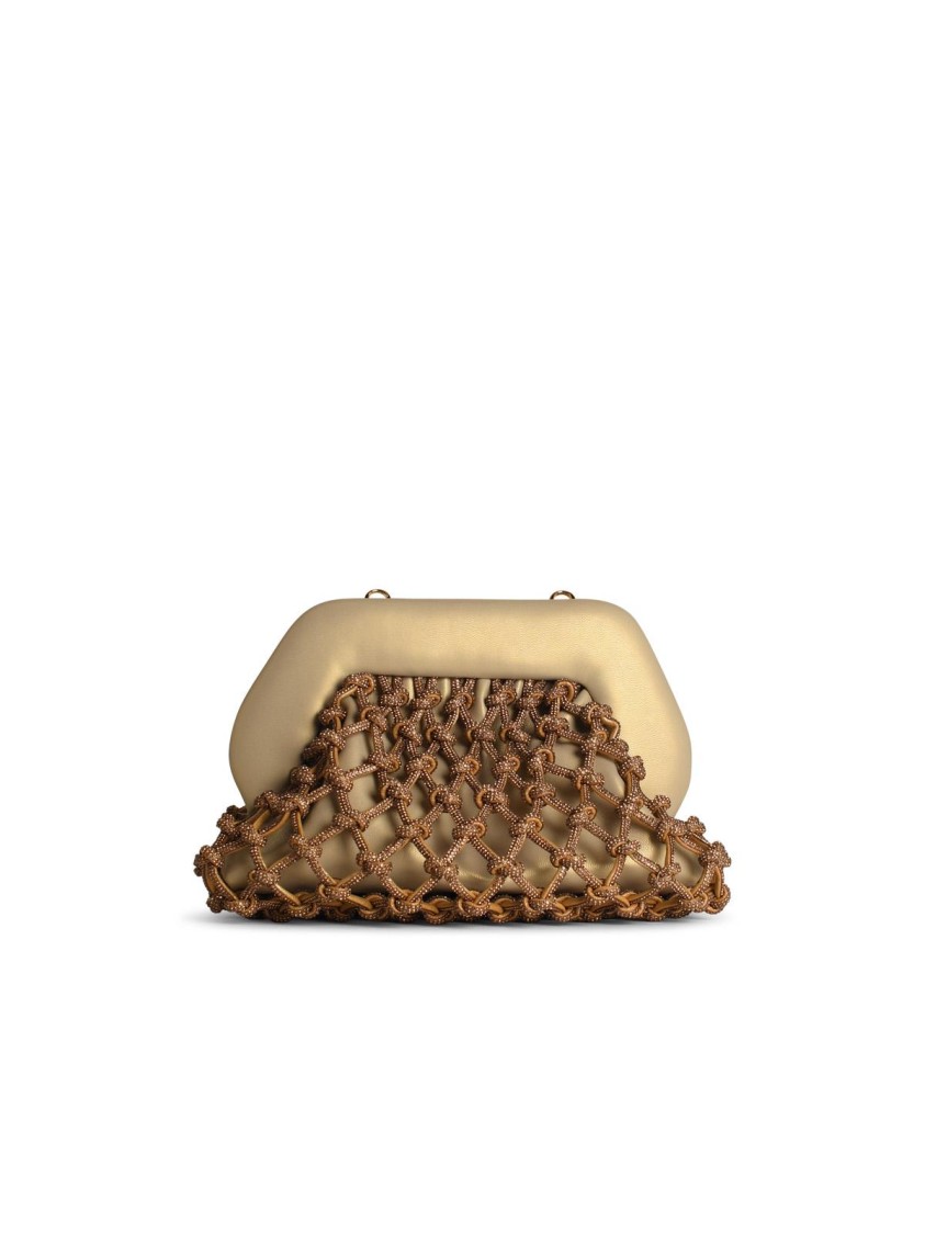 Themoirè 'tia Knot Strass' Gold Vegan Leather Bag In Brown