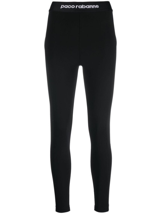 Shop Rabanne Logo-waistband High-waisted Leggings In Black