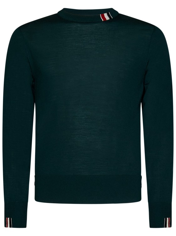 THOM BROWNE GREEN FINE MERINO WOOL JERSEY RELAXED-FIT SWEATER