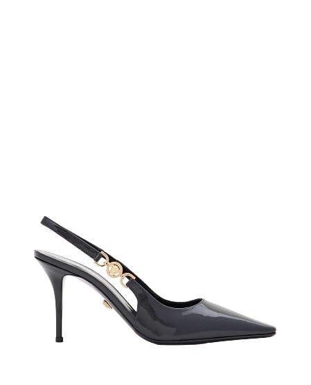 Versace 85mm Calf Patent Leather Pumps In Grey