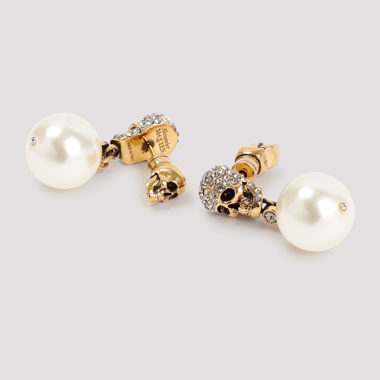 Shop Alexander Mcqueen Brass Pearl Skull Earrings In Not Applicable