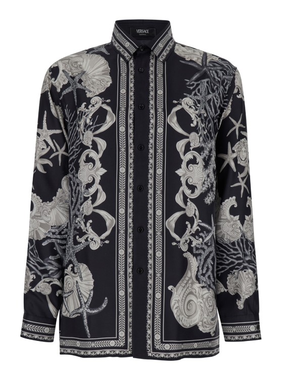 Shop Versace Black Shirt With All-over Barocco Sea Print In Silk
