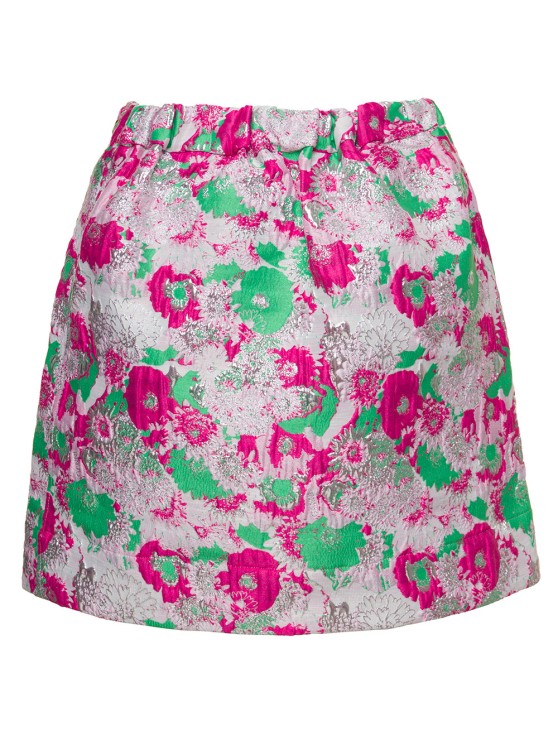 Shop Ganni Multicolor Mini A-line Skirt With 3d Jacquard Floreal Motif In Recycled Polyester In Pink