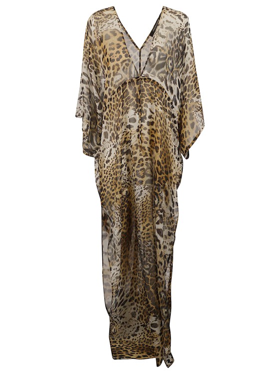 Shop Roberto Cavalli Beige/multicolour Leopard Print Long Dress In Multicolor
