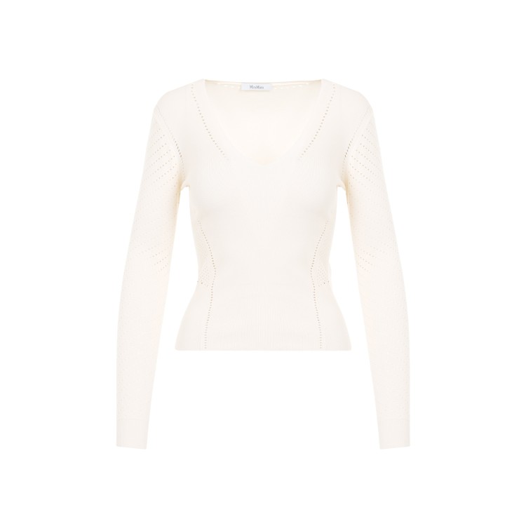 Max Mara Nadar V-neck Light Cream Viscose Sweater In White