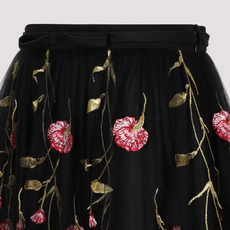 Giambattista Valli Floral-embroidered Tulle Maxi Skirt In Black