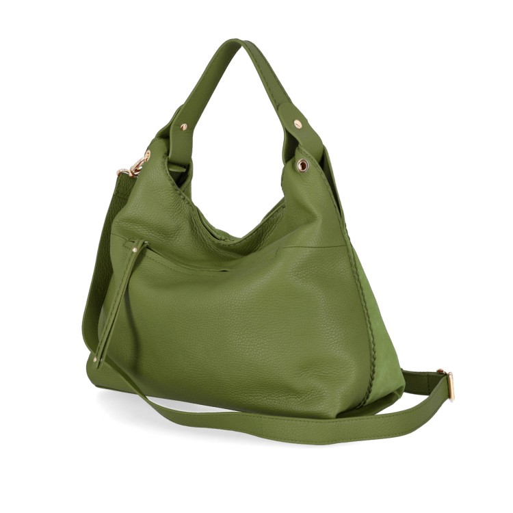 Shop Plinio Visona' Green Suede Leather Bag