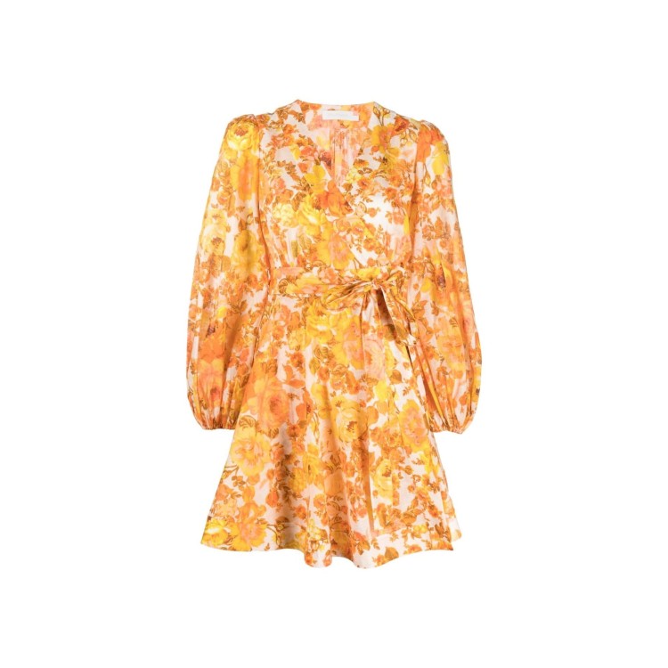 Zimmermann Raie Wrap Mini Dress In Orange