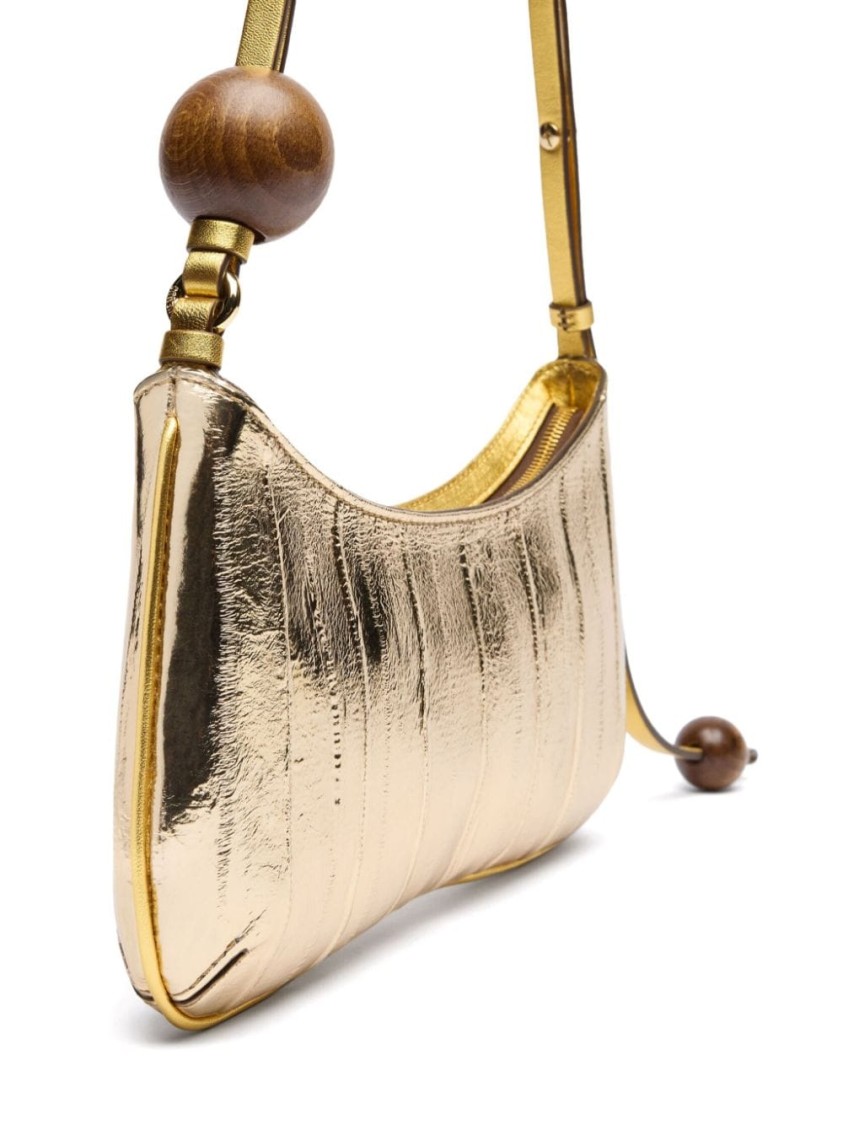 Jacquemus The Bisou Perle Mirrored Leather Shoulder Bag In Gold