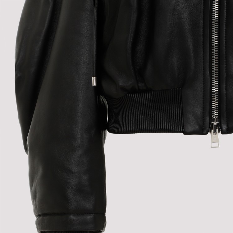 Shop Attico Leather Bomber Jacket In Black