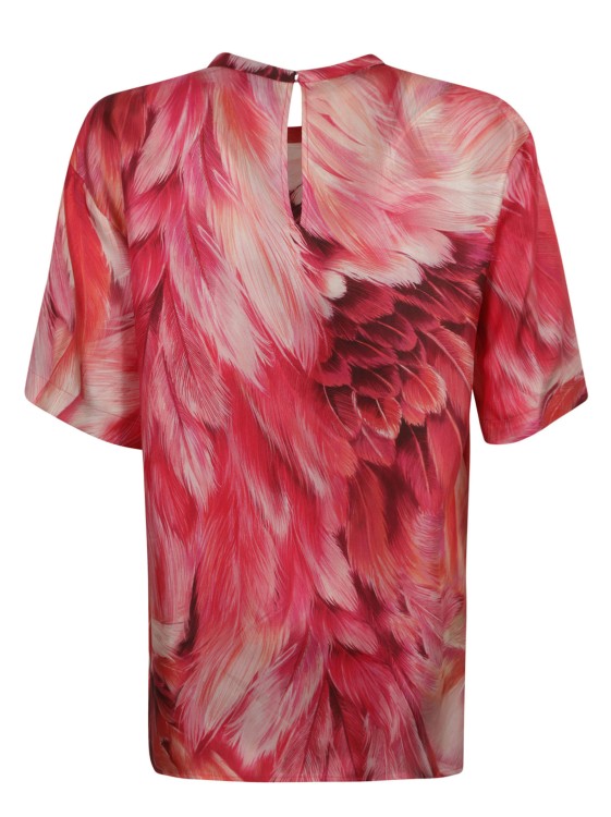 Shop Roberto Cavalli Pink/multicolour Plumage Print T-shirt In Multicolor