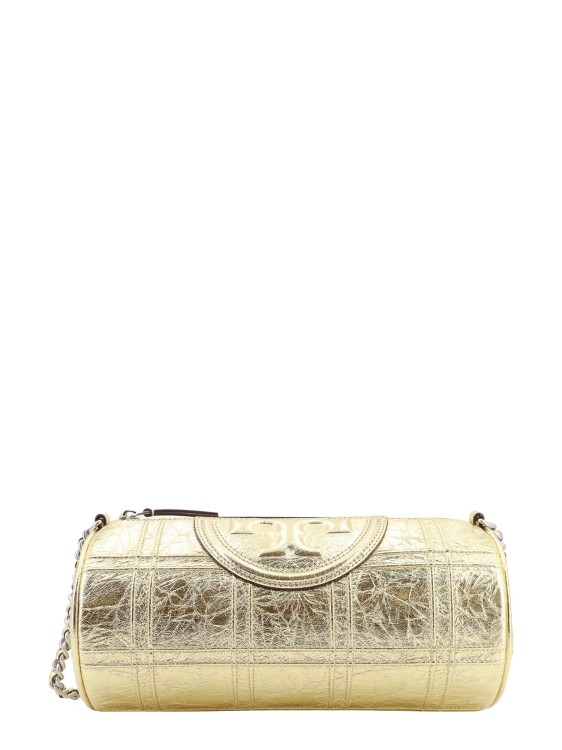 Tory Burch Laminated Leather Shoulder Bag With Embossed Logo In Neutrals