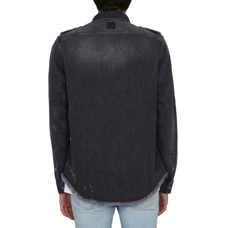 Shop Balmain Cotton Denim Shirt In Grey