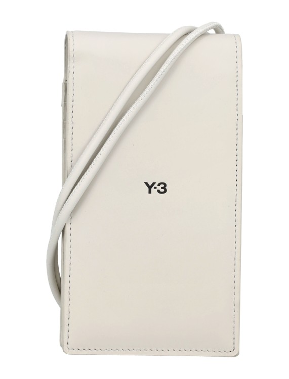 Y-3 WHITE LEATHER PHONECASE WITH EMBROIDERED LOGO