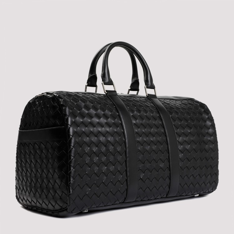 Shop Bottega Veneta Black Classic Intrecciato Duffle Bag