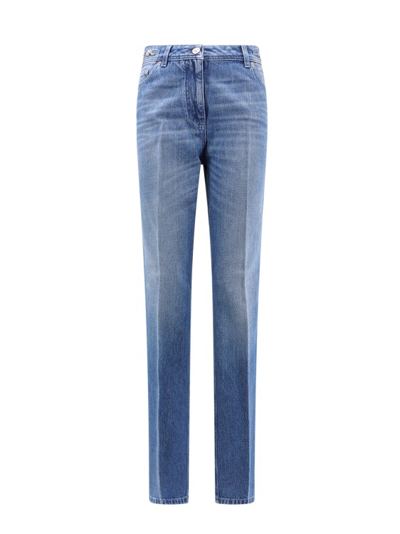 Versace Cotton Jeans With 95' Medusa Detail In Blue