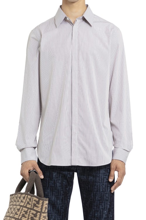 Fendi Pinstriped Cotton Shirt In Brown