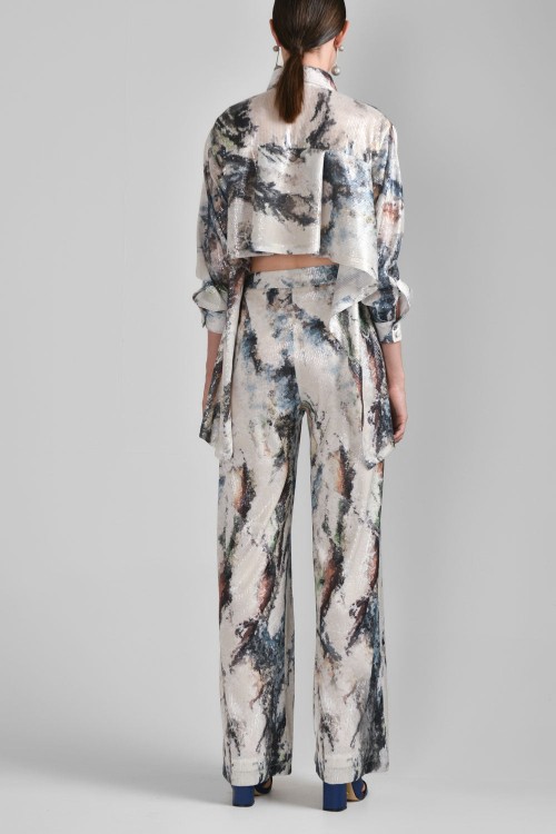 Shop Saiid Kobeisy Printed Sequin Asymmetrical Shirt In Grey