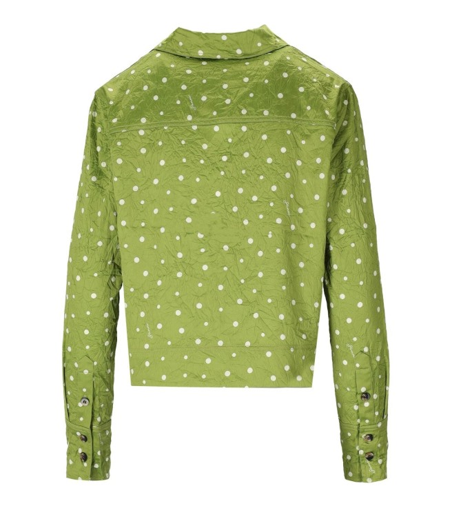 Shop Ganni Green Polka Dot Crop Shirt In Gold