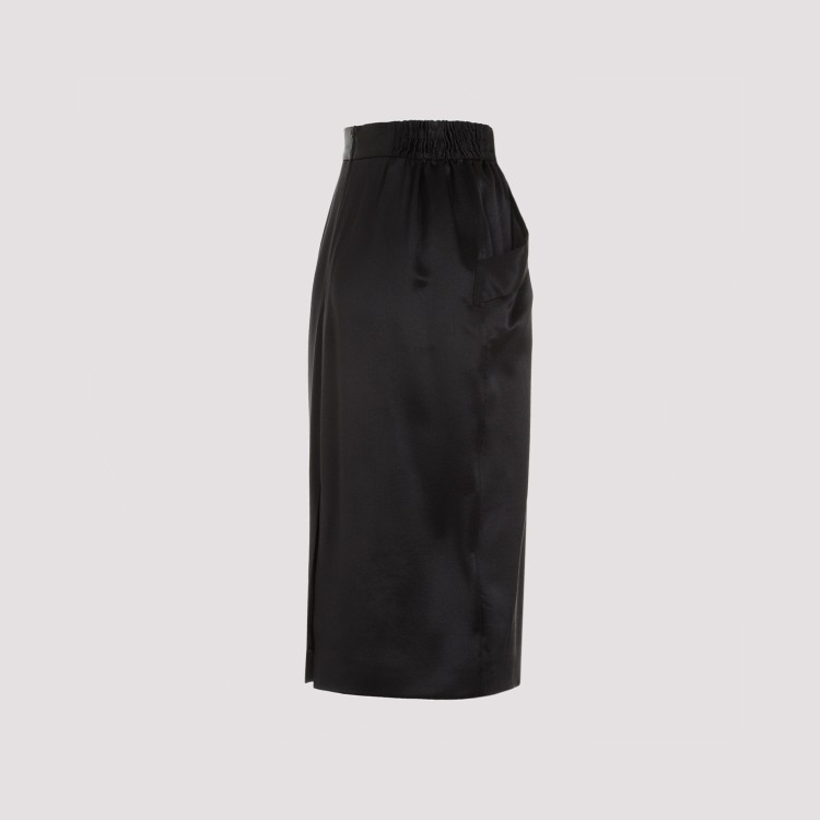 Shop Saint Laurent Black Silk Midi Skirt