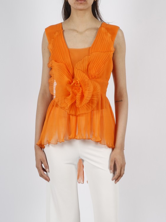 Shop Alberta Ferretti Pleated Silk Top In Orange