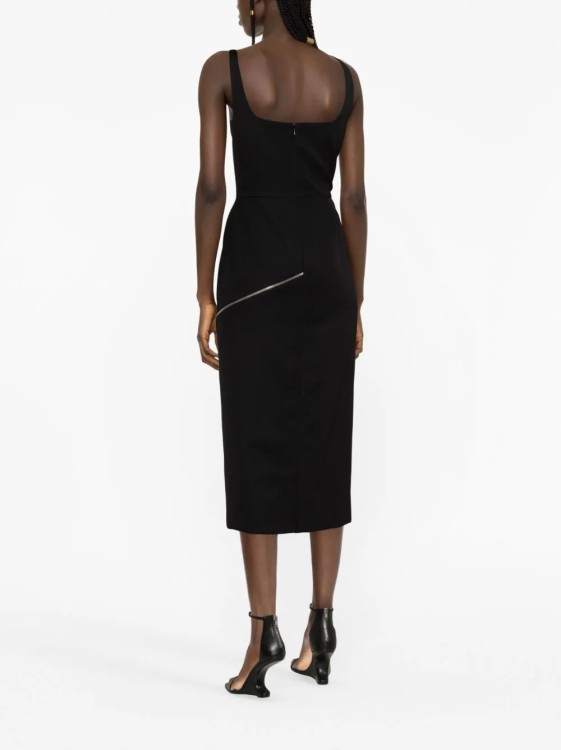 Shop Alexander Mcqueen Midi Zip Slash Black Midi Dress