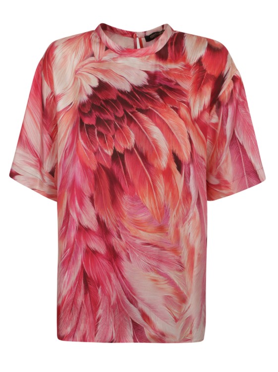 Shop Roberto Cavalli Pink/multicolour Plumage Print T-shirt In Multicolor