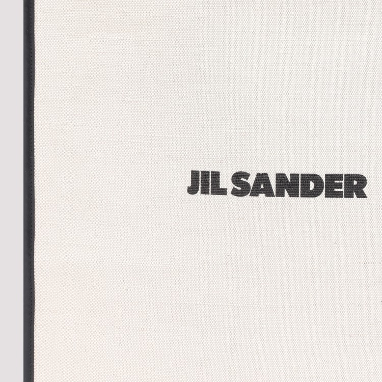 Jil Sander Natural White Cotton Border Book Tote Bag In White