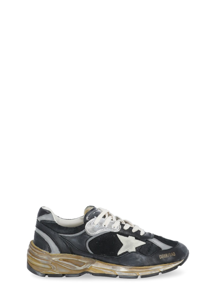 Golden Goose Running Dad Net And Nappa Upper Suede Star Shoes In Black