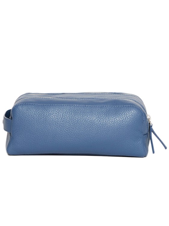 Orciani Double Zipper Leather Avio Handbag In Blue