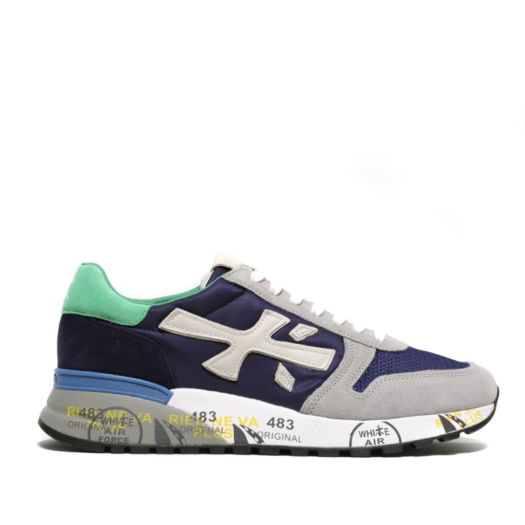 Premiata Mick Sneakers In Gray Suede And Blue Technical Fabric In Grey