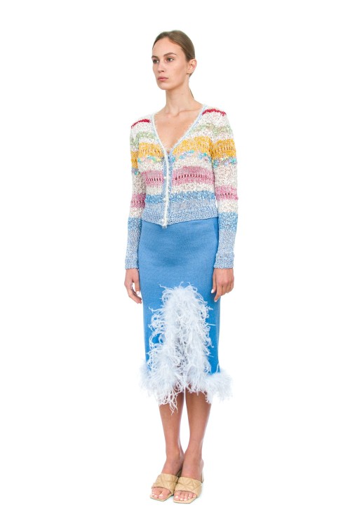 Shop Andreeva Blue Knit Skirt-dress With Feather Details