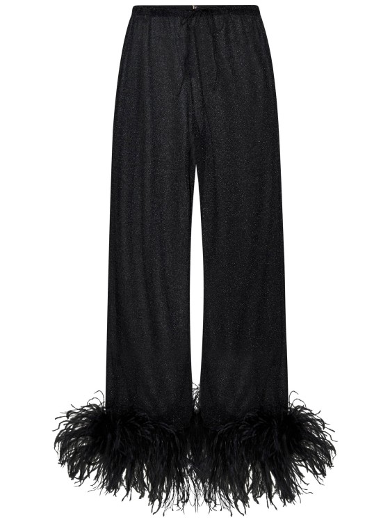 Shop Oseree Black Trousers In Lamé Fabric