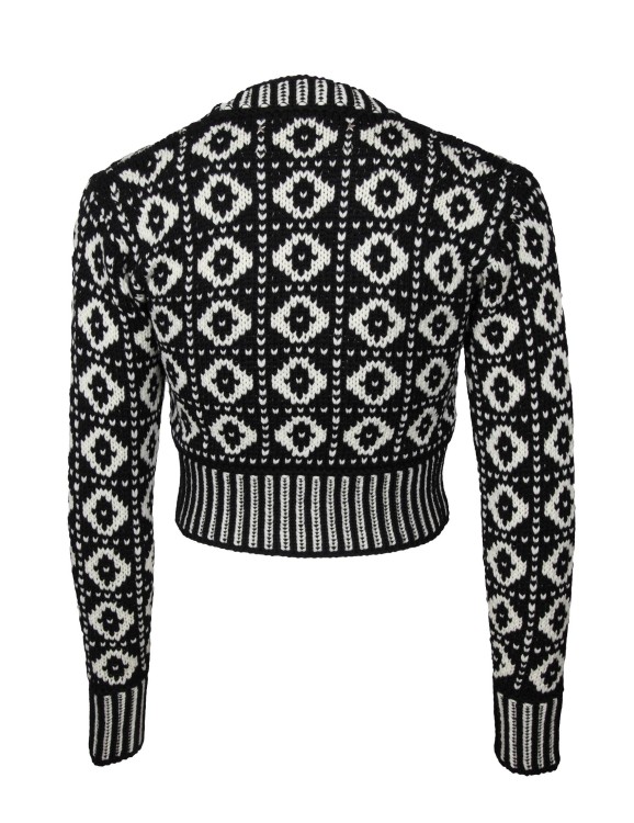 Shop Golden Goose Wool Cardigan With Geometric Pattern In Black