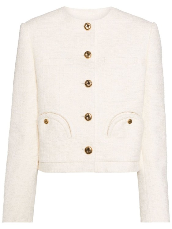 Blazé Milano Collarless Tweed Jacket In Neutrals