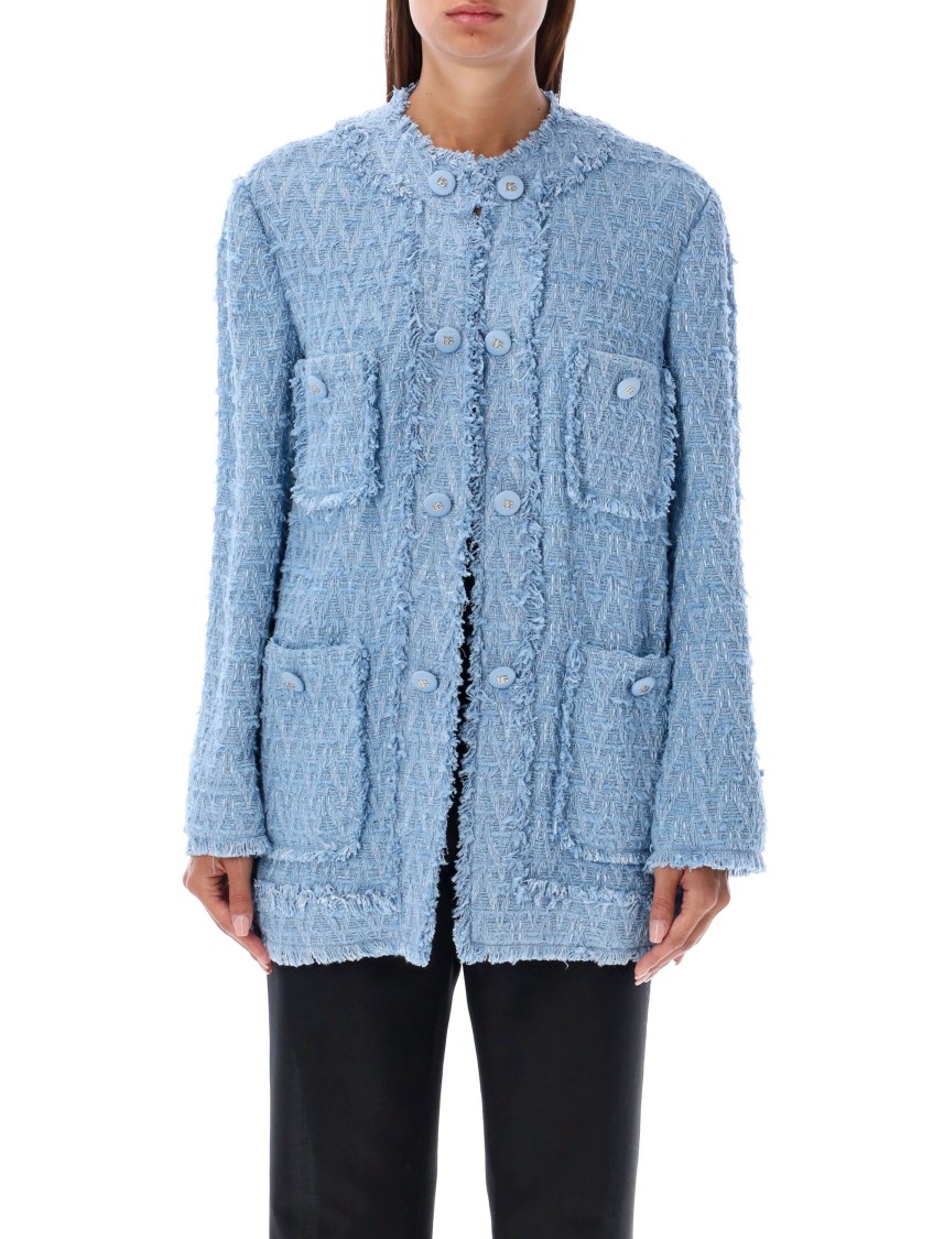 Dolce & Gabbana Light Blue Single-breasted Jacket With Logo Detail On Buttons In Cotton Blend Woman In Blue