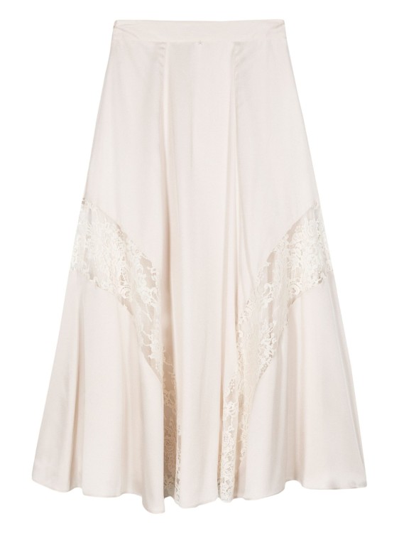 Shop Lorena Antoniazzi Beige Lace-detail Midi Skirt In Neutrals