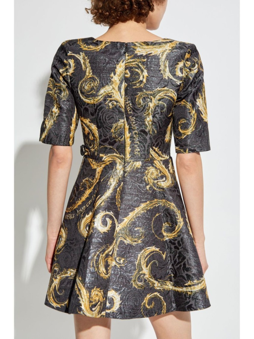 Versace Jeans Couture Barocco-print Mini Dress In Black