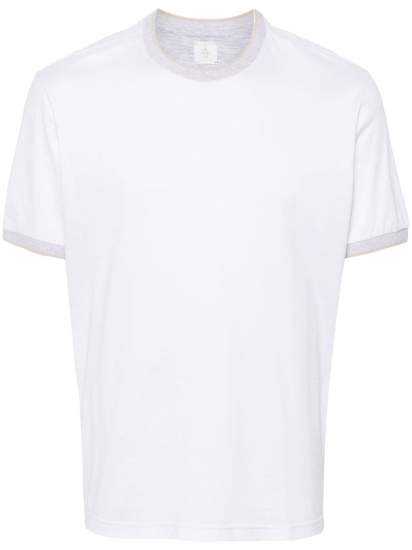 Eleventy Striped-edge T-shirt In White