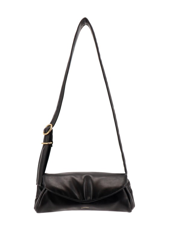 Shop Jil Sander Padded Leather Shoulder Bag With Logo Print In Black